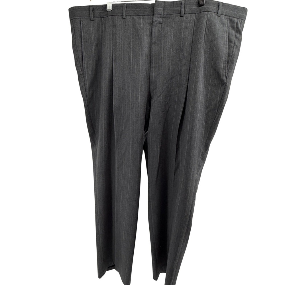 American Trend Pinstripe Pleated Pants Wrinkle‎ Resistant Wool Blend Gray 48